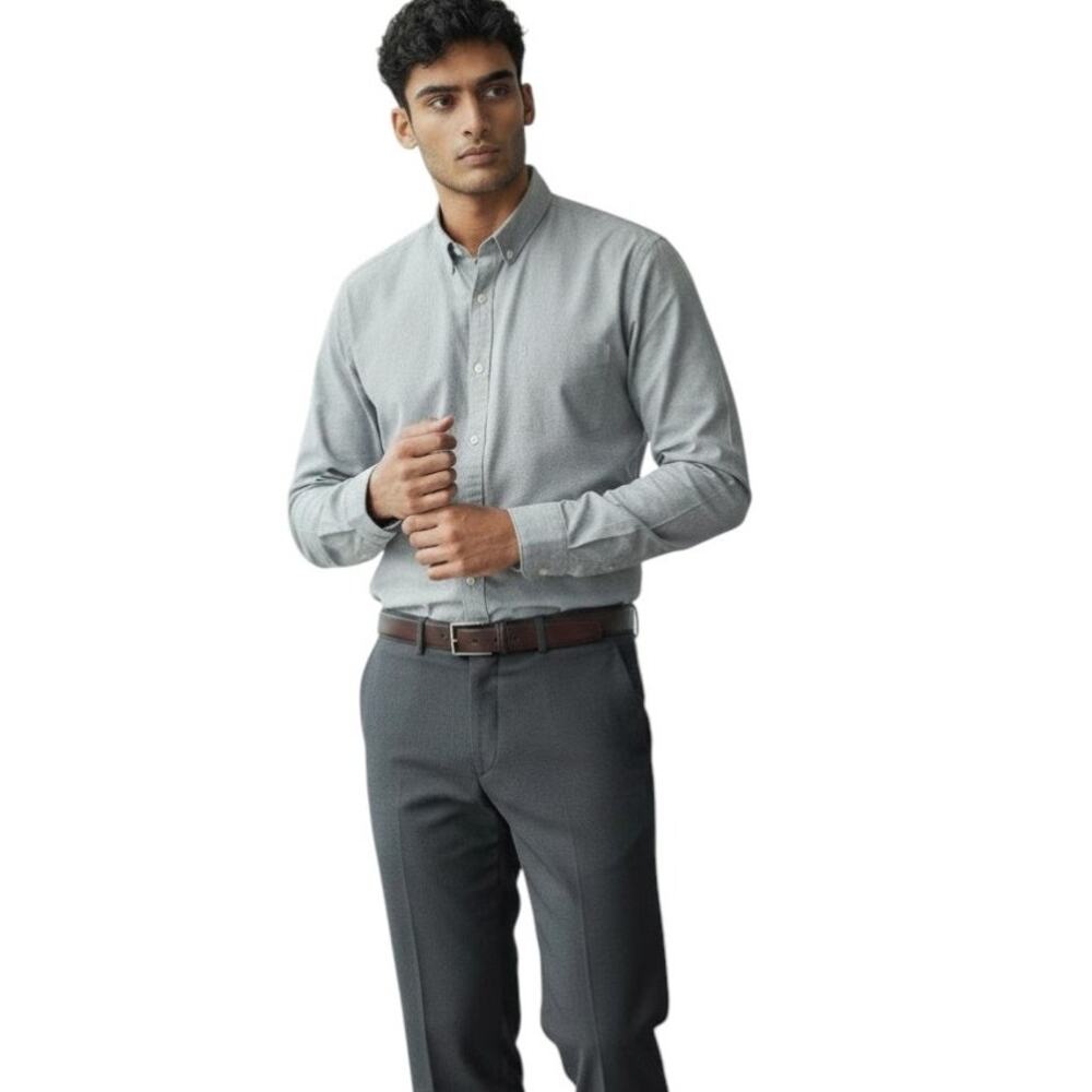 Double Pump Men's Button down Dress Shirt, Gray, Size XL